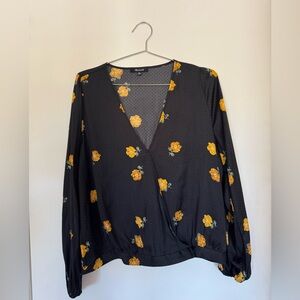 Madewell Black Blouse with Yellow Floral Print